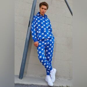 Boohoo MAN Blue Monogram Tracksuit - 2XL Hoodie & Joggers